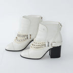 White Leather Faux Pearl Boots Size 38.5
