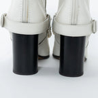 White Leather Faux Pearl Boots Size 38.5
