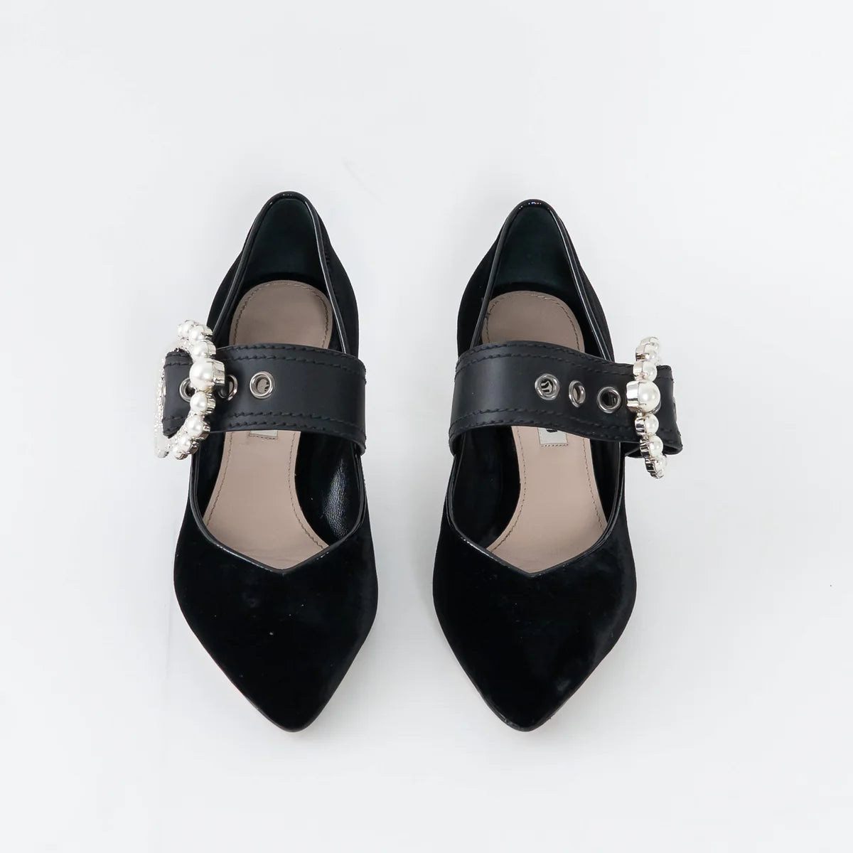 Black Velvet Faux Pearl Pumps Size 37