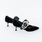 Black Velvet Faux Pearl Pumps Size 37