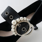 Black Velvet Faux Pearl Pumps Size 37