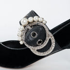 Black Velvet Faux Pearl Pumps Size 37