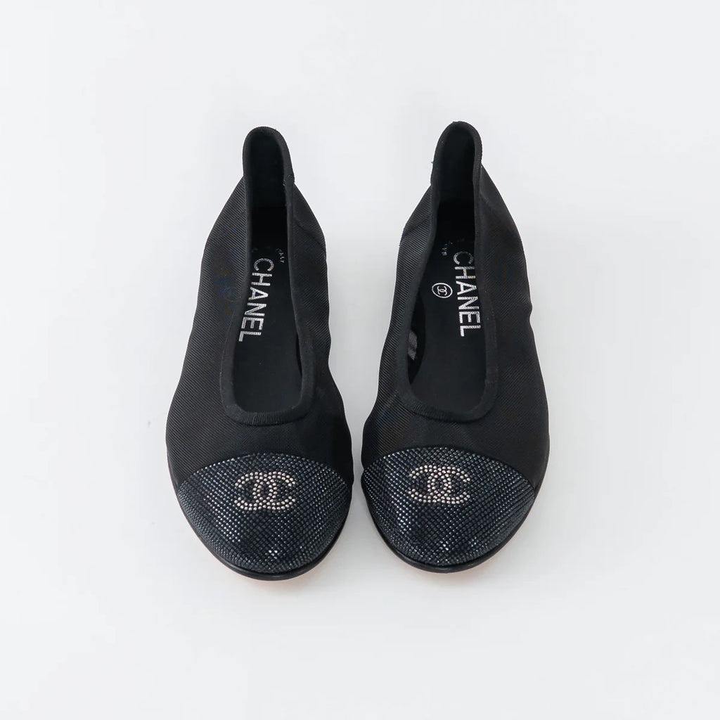 Black Mesh Crystal Embellished Ballet Flats Size 36.5C