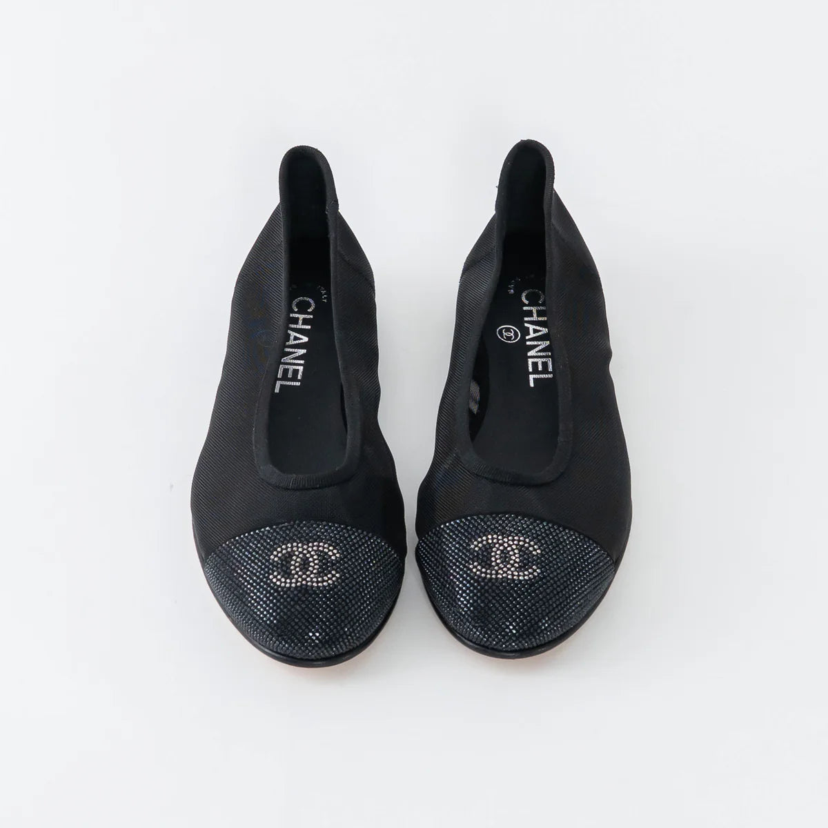 Black Mesh Crystal Embellished Ballet Flats Size 36.5C