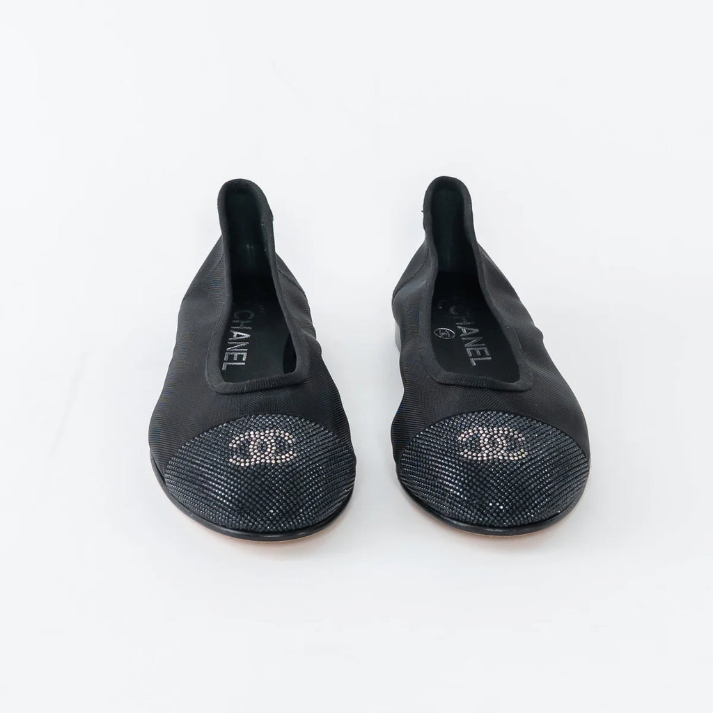 Black Mesh Crystal Embellished Ballet Flats Size 36.5C