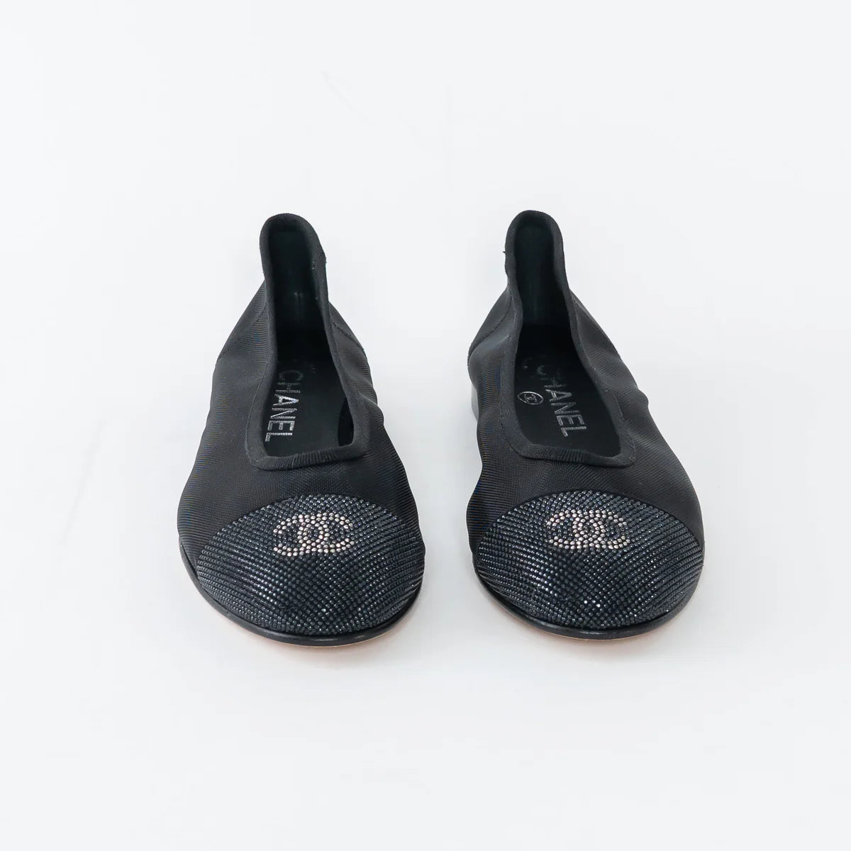 Black Mesh Crystal Embellished Ballet Flats Size 36.5C