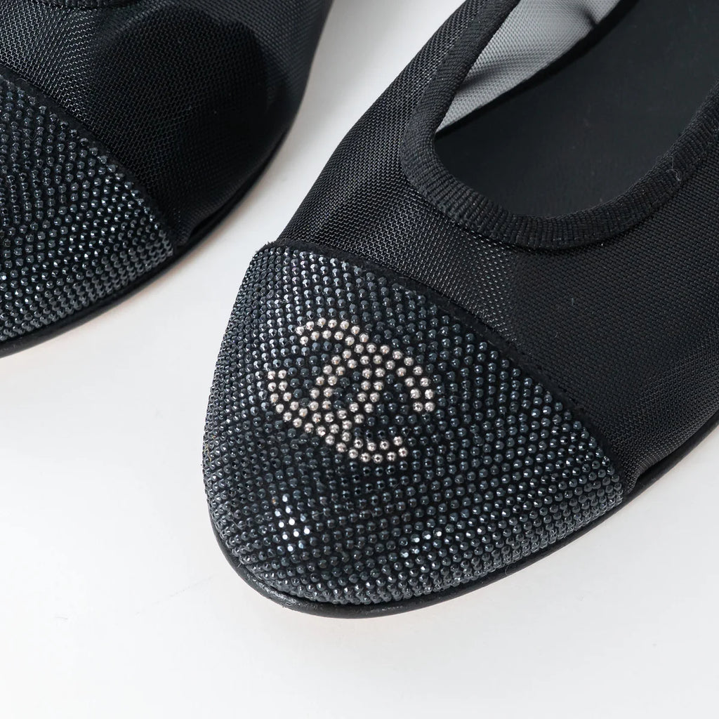 Black Mesh Crystal Embellished Ballet Flats Size 36.5C