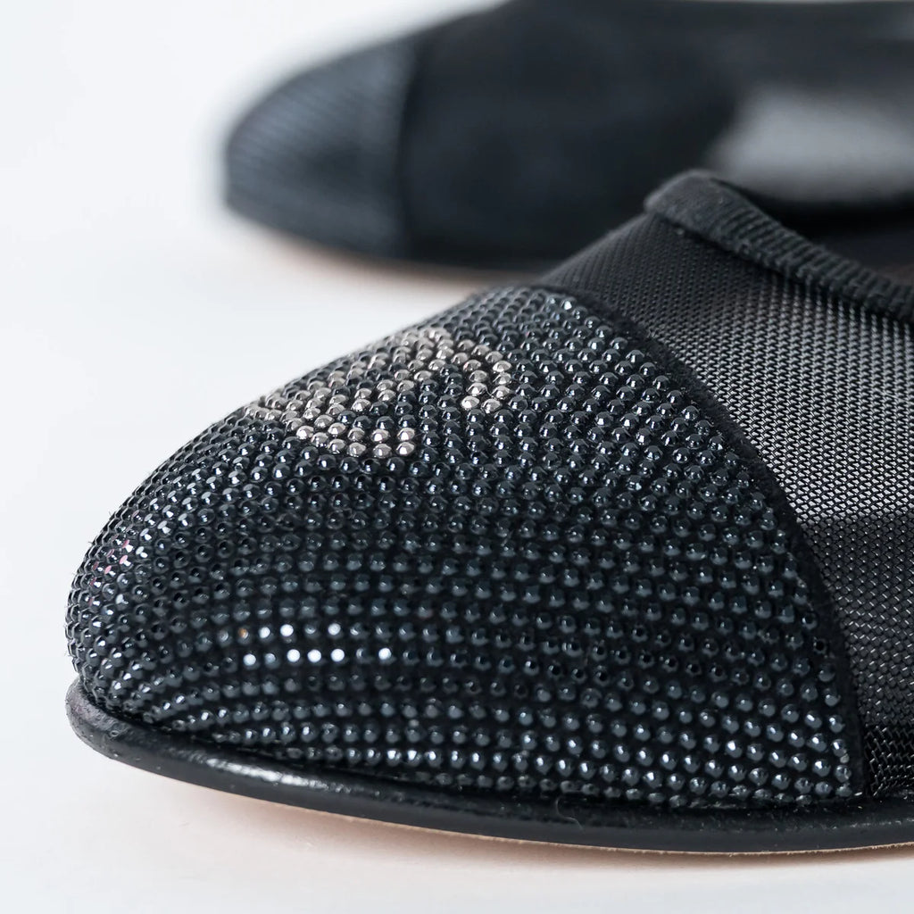 Black Mesh Crystal Embellished Ballet Flats Size 36.5C