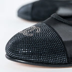 Black Mesh Crystal Embellished Ballet Flats Size 36.5C