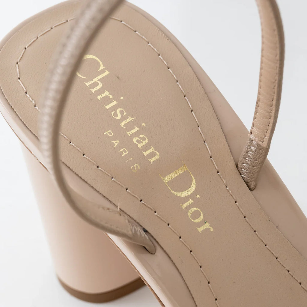 Beige Patent Leather C'est Slingback Sandals Size 38/38.5