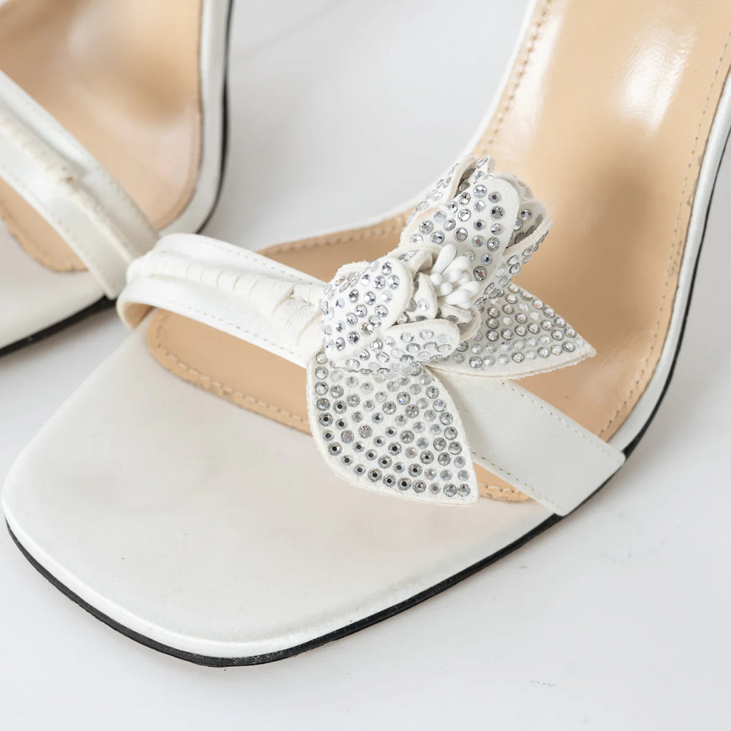 White Satin Wonder Tulip Sandals Size 38