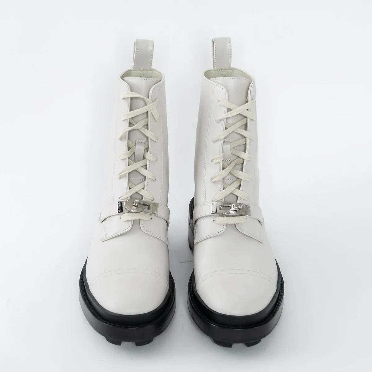 White Leather Combat Boots Size 37.5