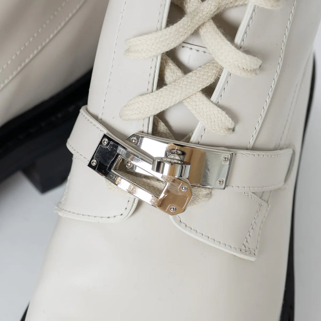 White Leather Combat Boots Size 37.5