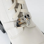 White Leather Combat Boots Size 37.5
