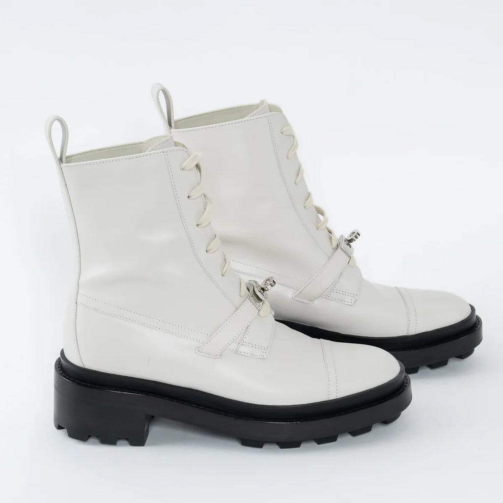 White Leather Combat Boots Size 37.5
