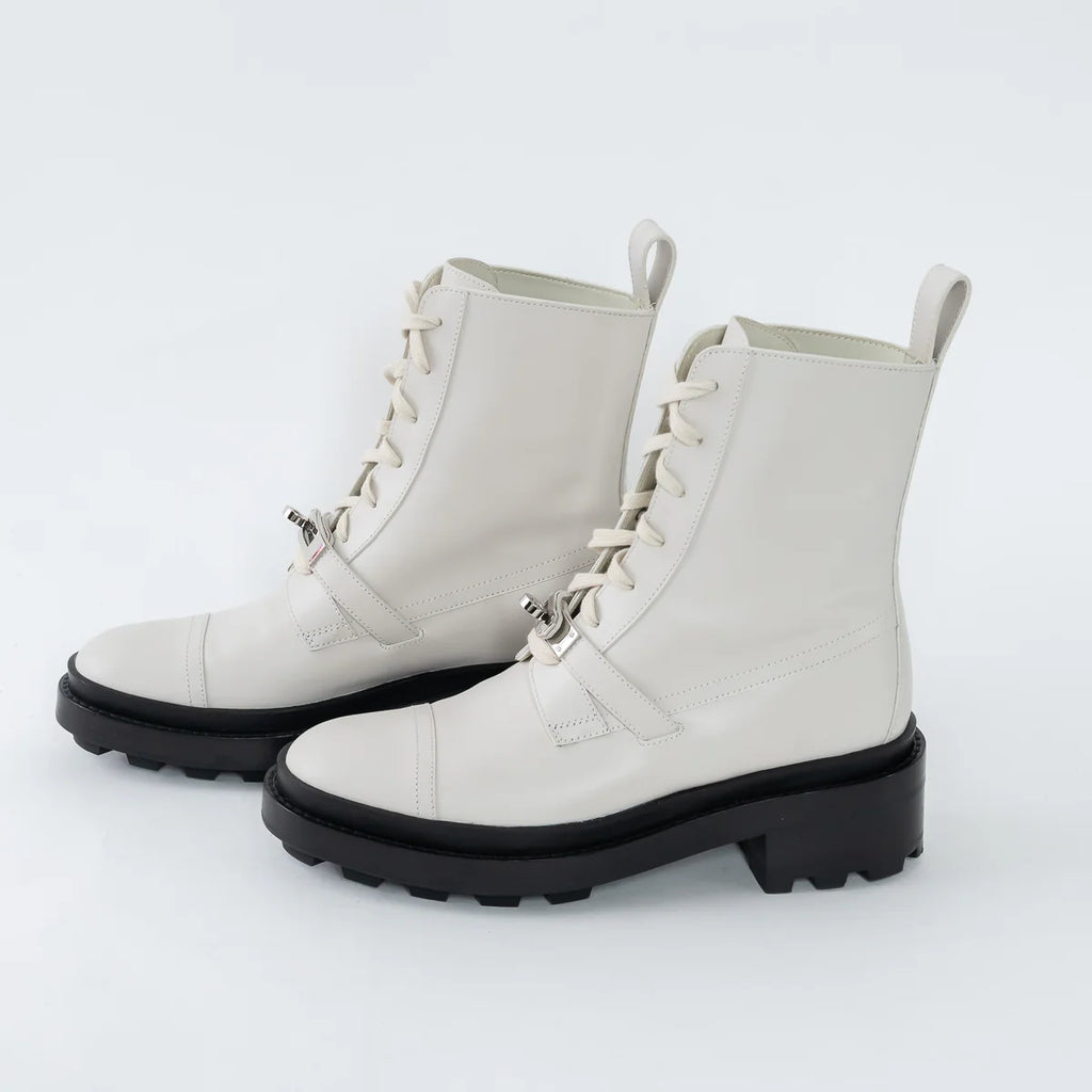 White Leather Combat Boots Size 37.5