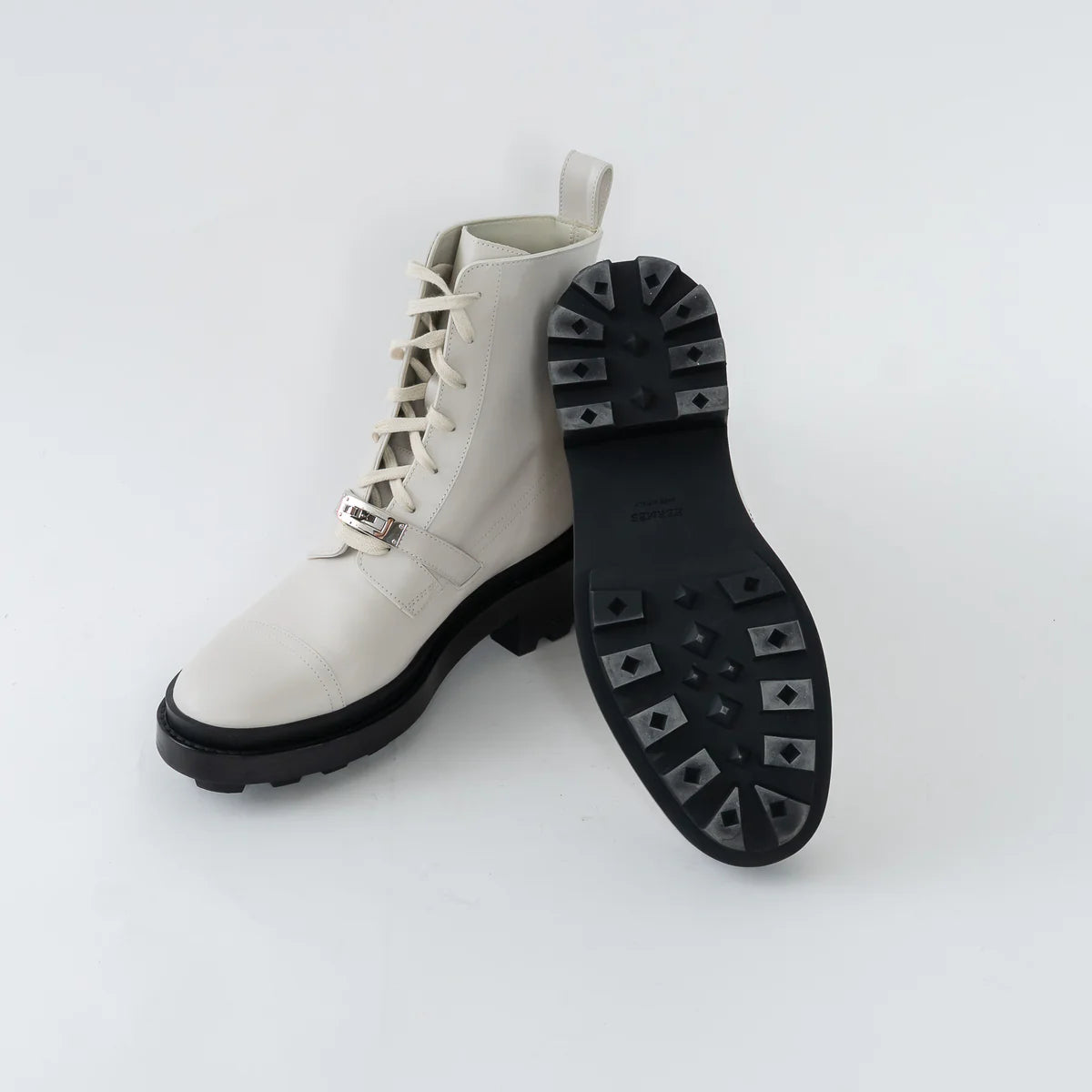White Leather Combat Boots Size 37.5
