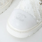 White Tweed Brave Combat Boots Size 37.5C