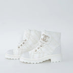 White Tweed Brave Combat Boots Size 37.5C