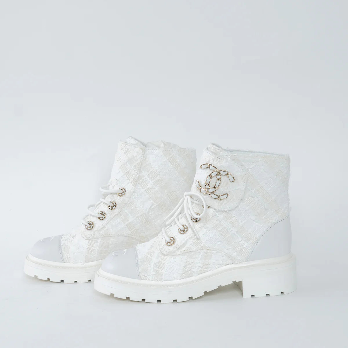 White Tweed Brave Combat Boots Size 37.5C