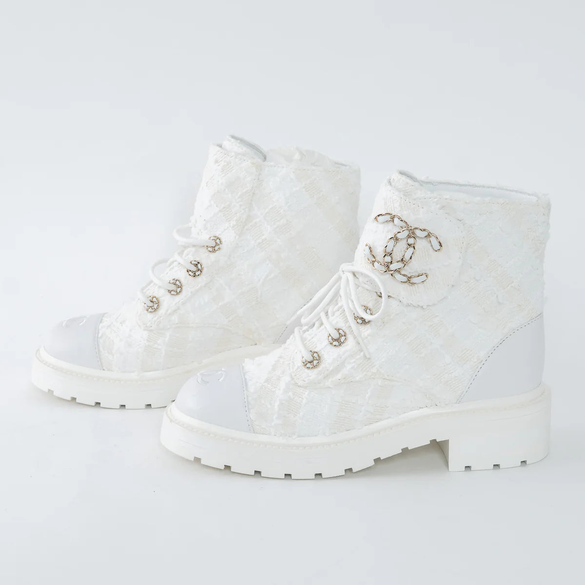 White Tweed Brave Combat Boots Size 37.5C