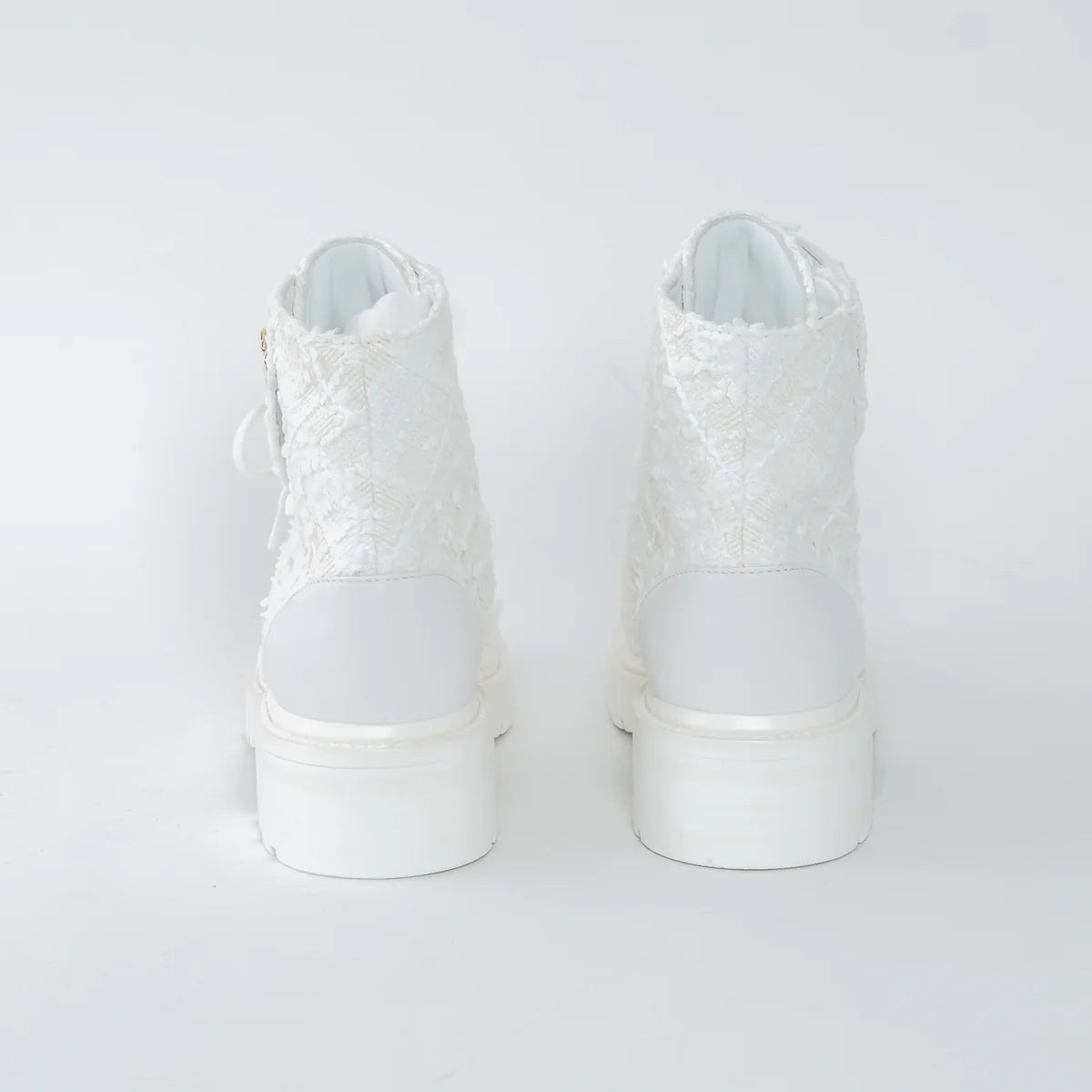 White Tweed Brave Combat Boots Size 37.5C