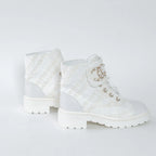 White Tweed Brave Combat Boots Size 37.5C