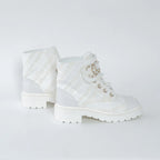 White Tweed Brave Combat Boots Size 37.5C