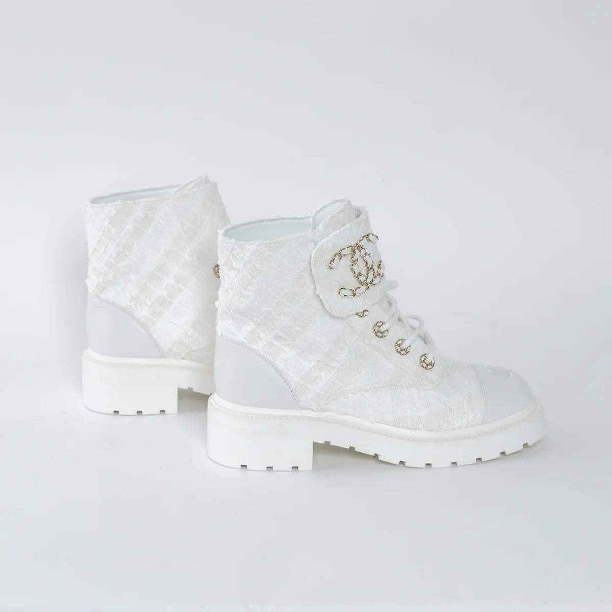 White Tweed Brave Combat Boots Size 37.5C