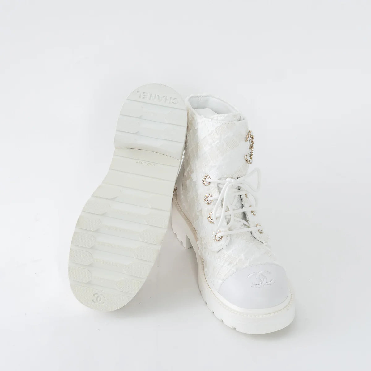White Tweed Brave Combat Boots Size 37.5C