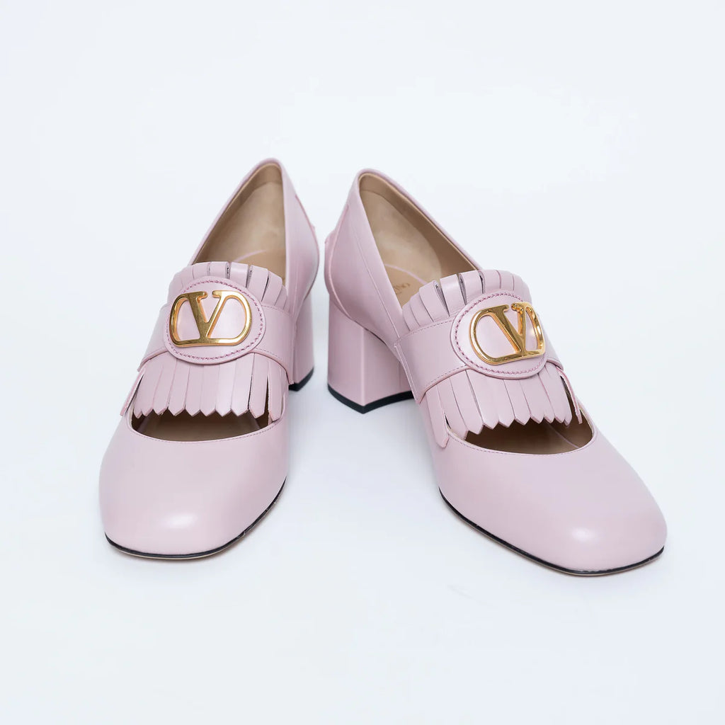 Blush Leather VLogo Pumps with Fringe Detail Size 41