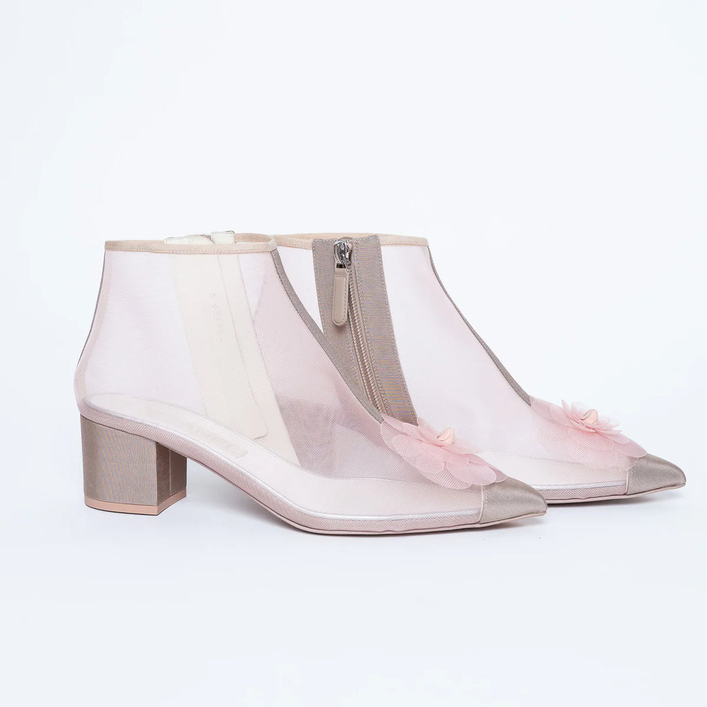 Blush Pink Mesh Booties with Camellia Detail Size 38