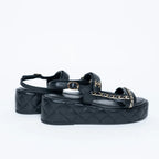 Quilted Leather Platform Sandals with Chain Details Size 39.5
