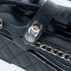 Quilted Leather Platform Sandals with Chain Details Size 39.5