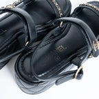 Quilted Leather Platform Sandals with Chain Details Size 39.5