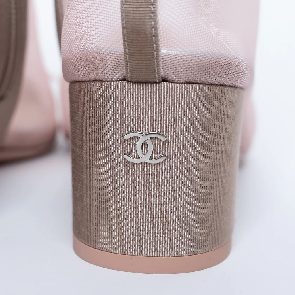 Blush Pink Mesh Booties with Camellia Detail Size 38