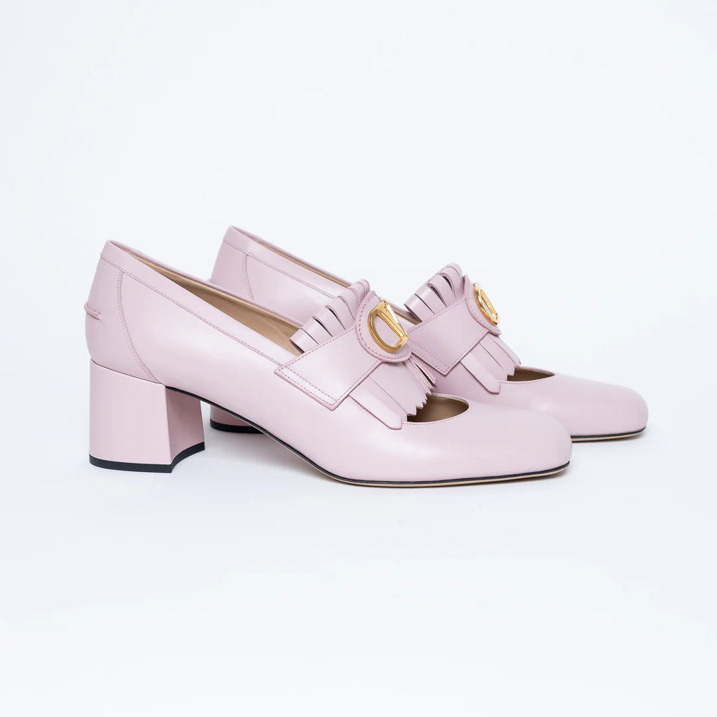 Blush Leather VLogo Pumps with Fringe Detail Size 41