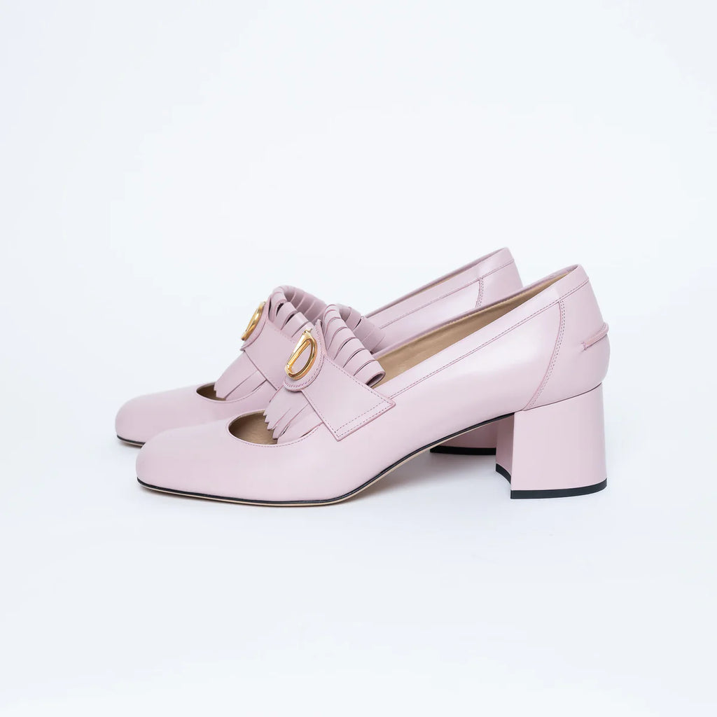 Blush Leather VLogo Pumps with Fringe Detail Size 41