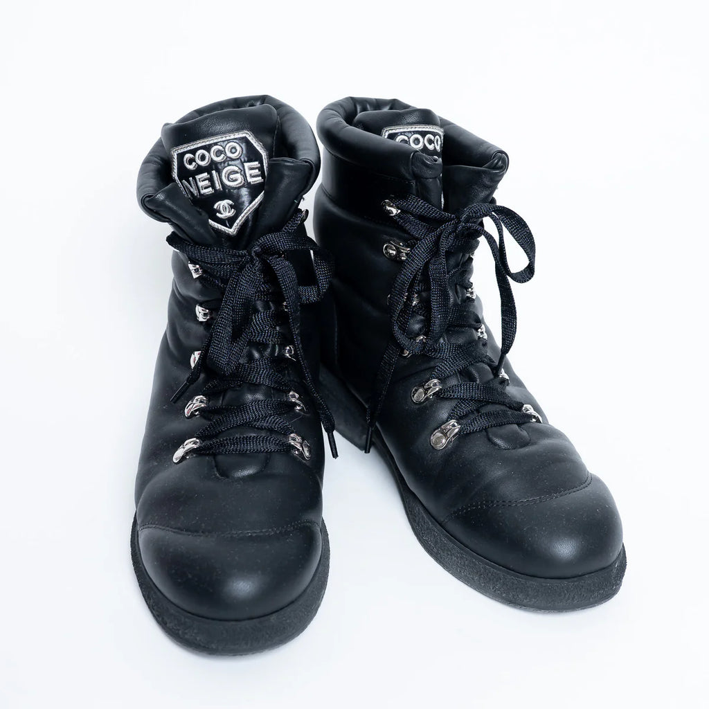 Coco Neige" Black Leather Winter Boots Size 38