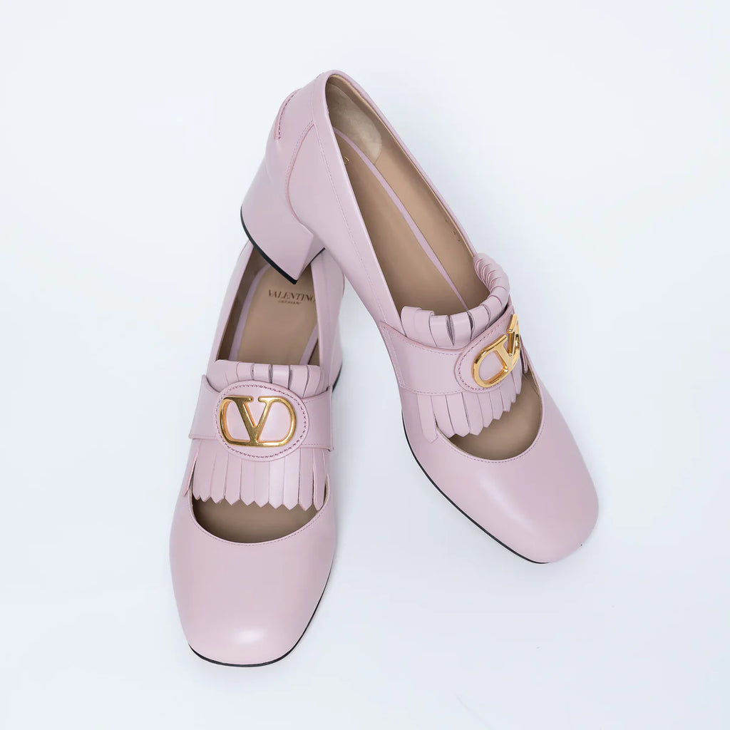 Blush Leather VLogo Pumps with Fringe Detail Size 41
