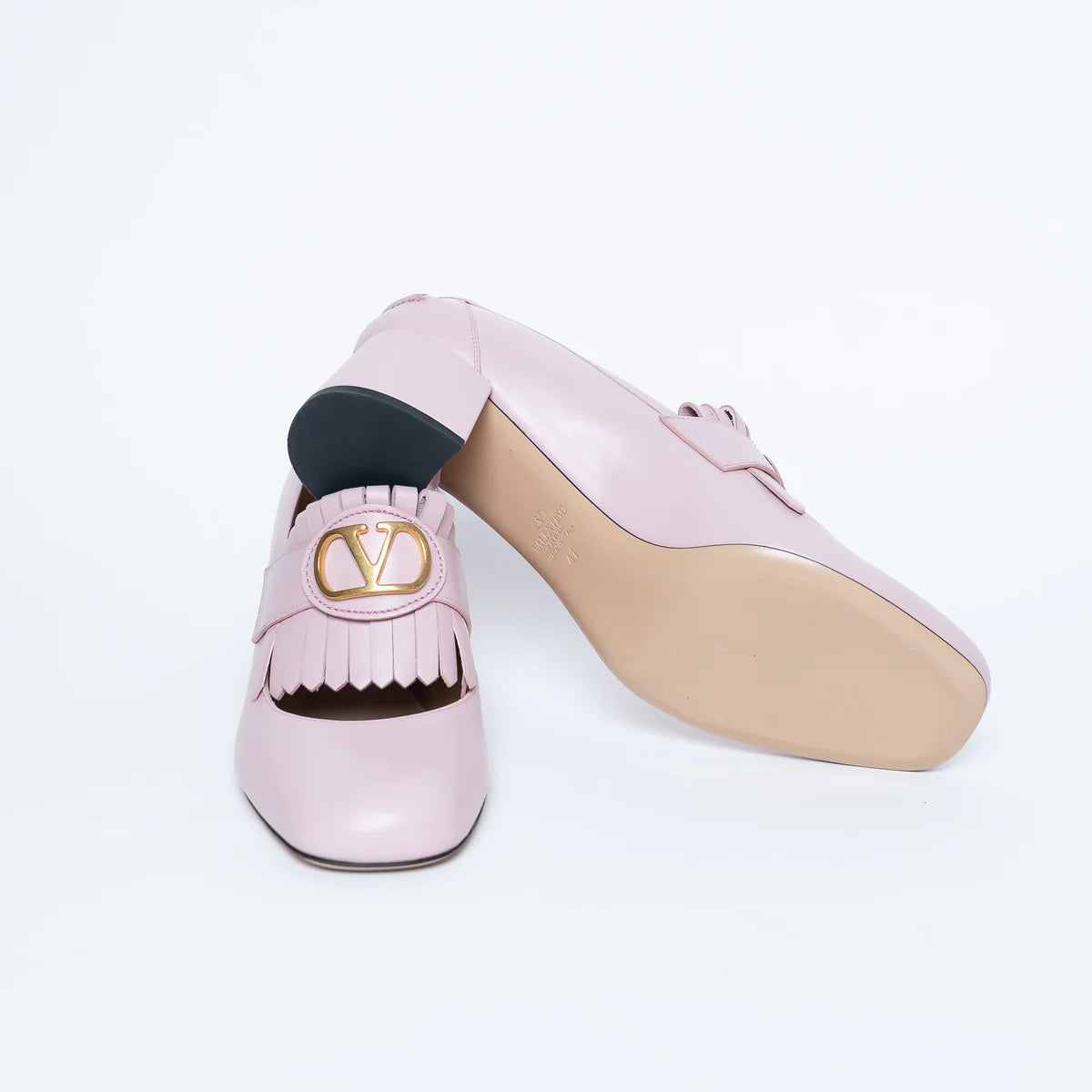 Blush Leather VLogo Pumps with Fringe Detail Size 41