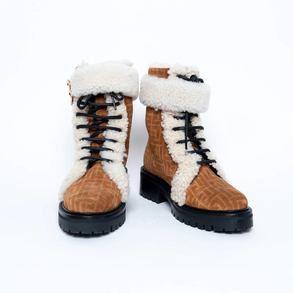 Monogram Lace Up Boots with Shearling Size 37 Coeur Cult Core
