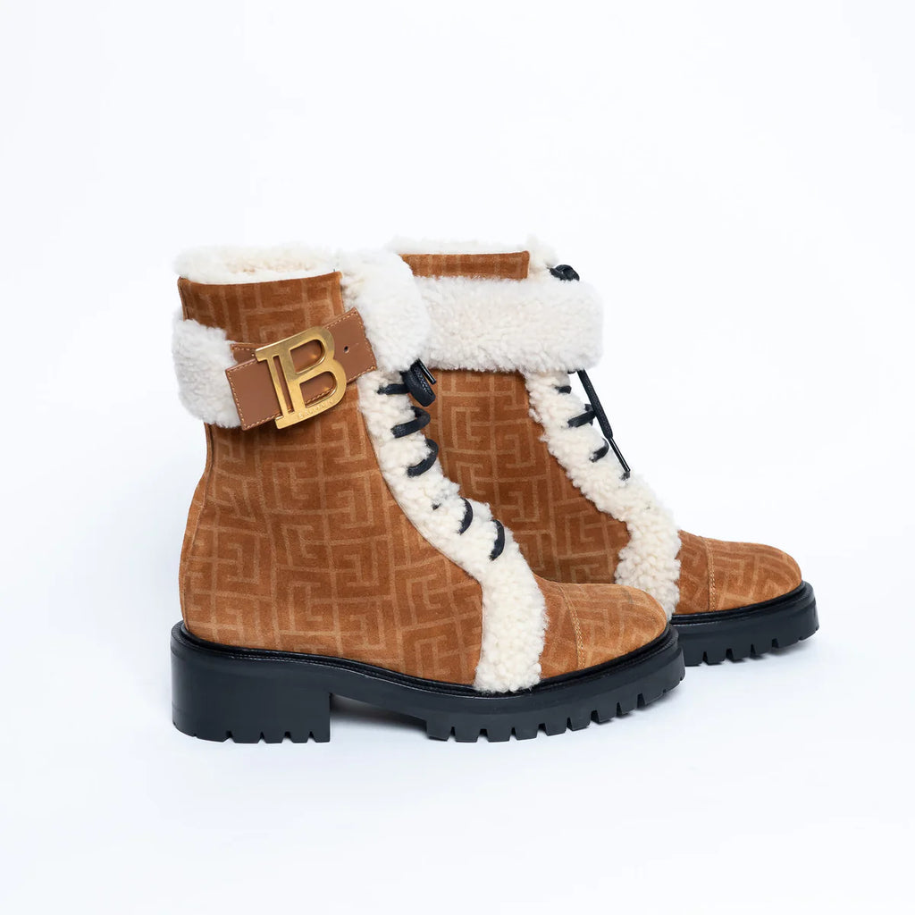 Monogram Lace Up Boots with Shearling Size 37 Coeur Cult Core