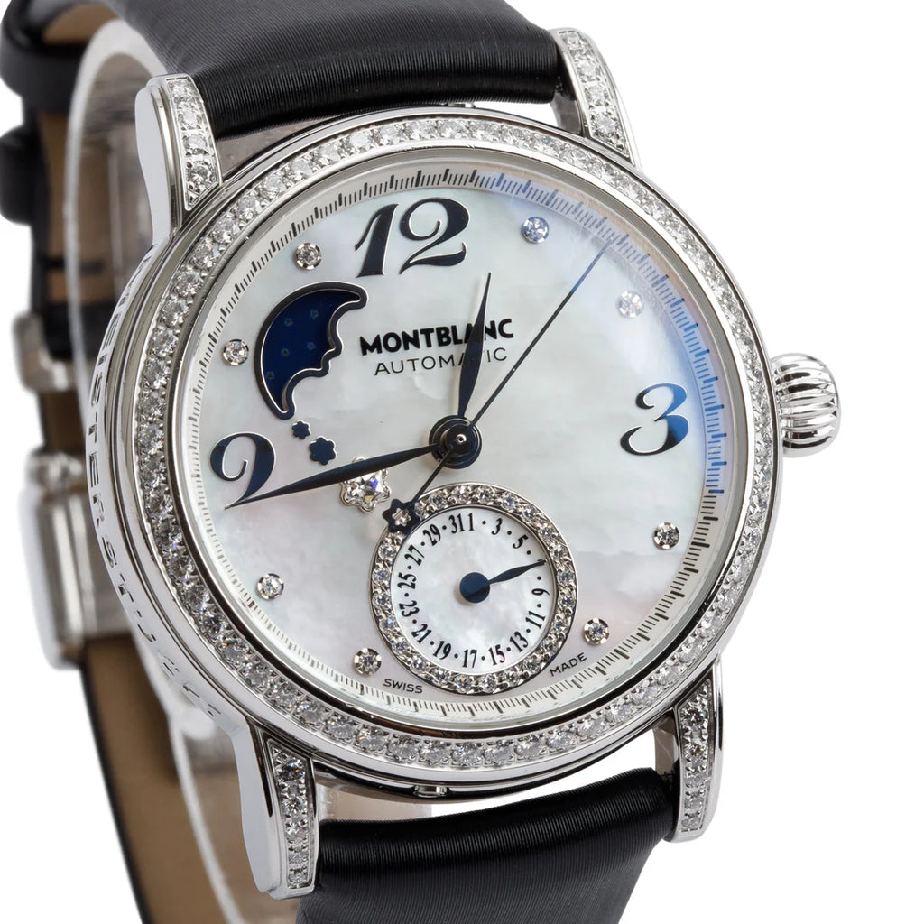 Stainless Steel Star Diamond Bezel Mother of Pearl Diamond Dial 36 MM Automatic Moonphase Watch 7109