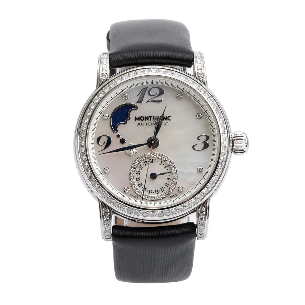 Stainless Steel Star Diamond Bezel Mother of Pearl Diamond Dial 36 MM Automatic Moonphase Watch 7109