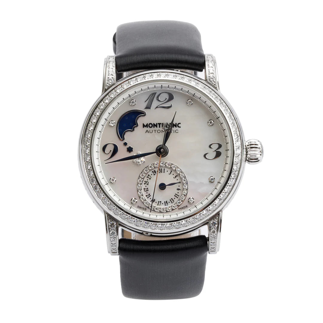 Stainless Steel Star Diamond Bezel Mother of Pearl Diamond Dial 36 MM Automatic Moonphase Watch 7109