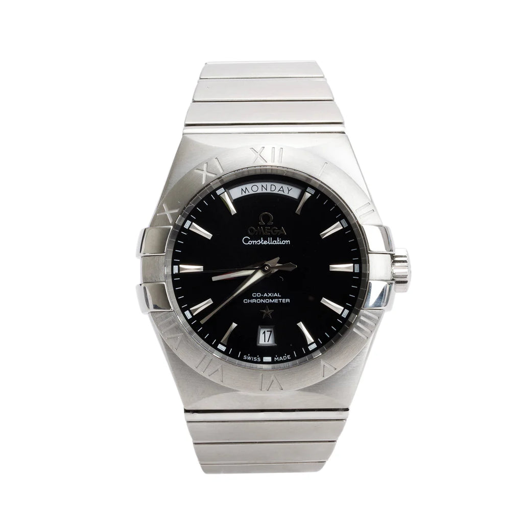 Stainless Steel Constellation Day-Date 38 MM Co-Axial Chronometer Automatic Watch Black Dial w/ Box &amp; Papers