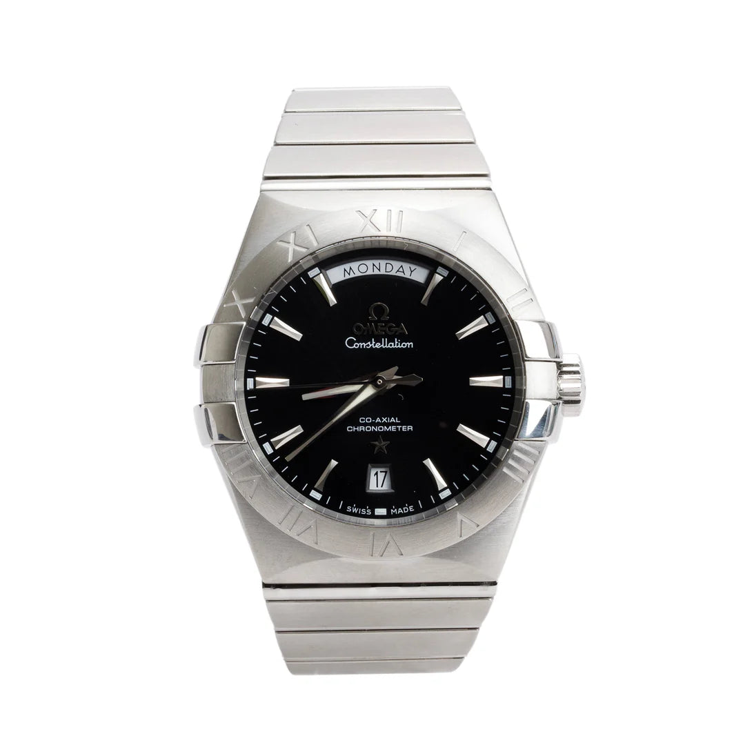Stainless Steel Constellation Day-Date 38 MM Co-Axial Chronometer Automatic Watch Black Dial w/ Box &amp; Papers