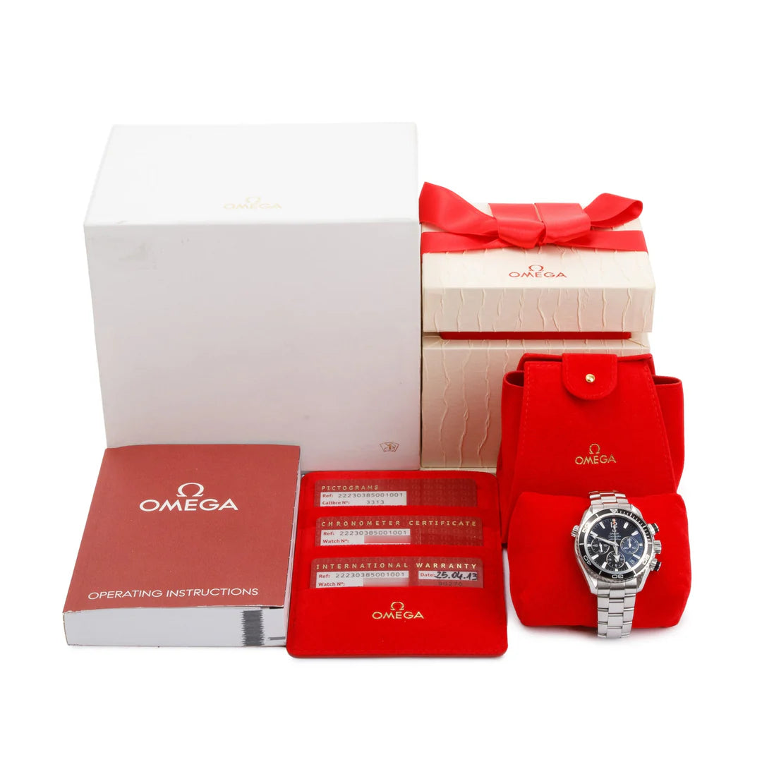 Stainless Steel Seamaster Planet Ocean 600M Chronograph 37.5 MM Automatic Watch w/ Box &amp; Papers