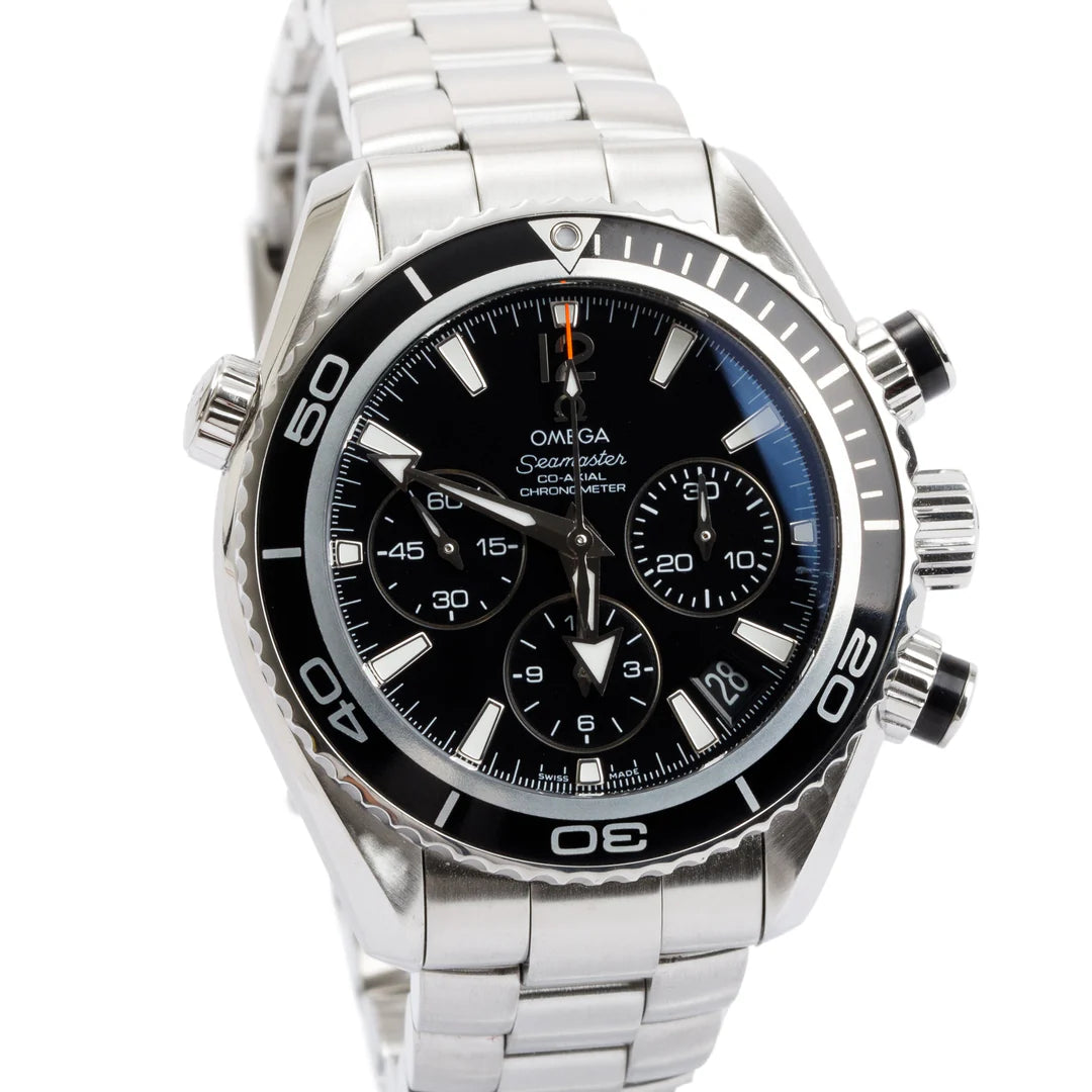 Stainless Steel Seamaster Planet Ocean 600M Chronograph 37.5 MM Automatic Watch w/ Box &amp; Papers